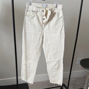 ZARA Cream Button-Fly Straight Jeans